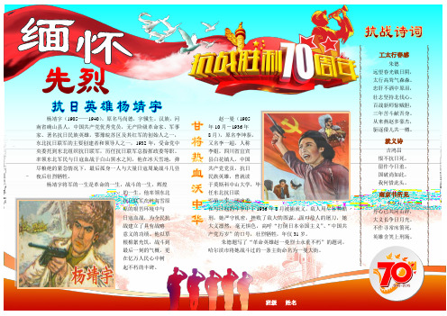 抗日小报 抗战小报 纪念中国人民抗战胜利70周年小报 缅怀先烈A3横版可编辑小报
