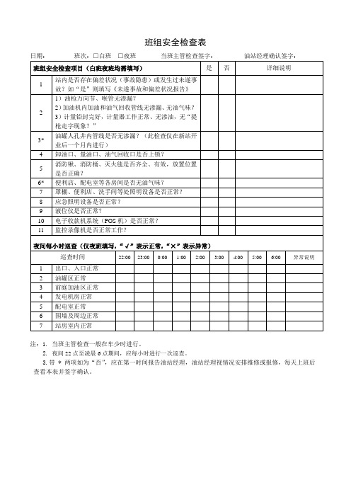 加油站加气站班组安全检查表