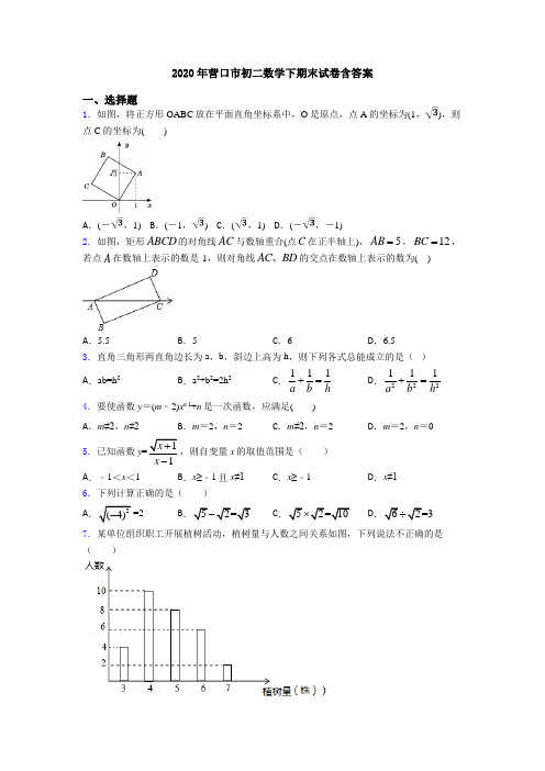 2020年营口市初二数学下期末试卷含答案