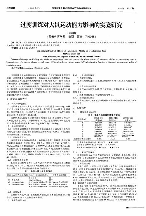 过度训练对大鼠运动能力影响的实验研究