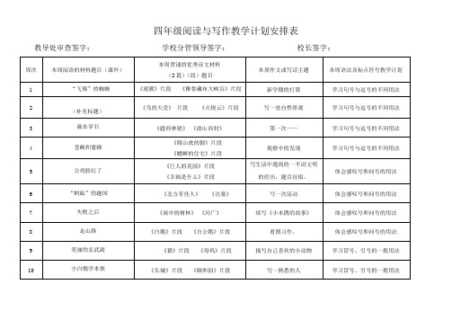四年级阅读与写作安排表