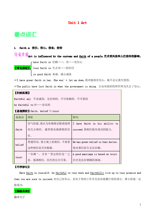 高考英语一轮复习 Unit 1 Art单元知识 新人教版选修6