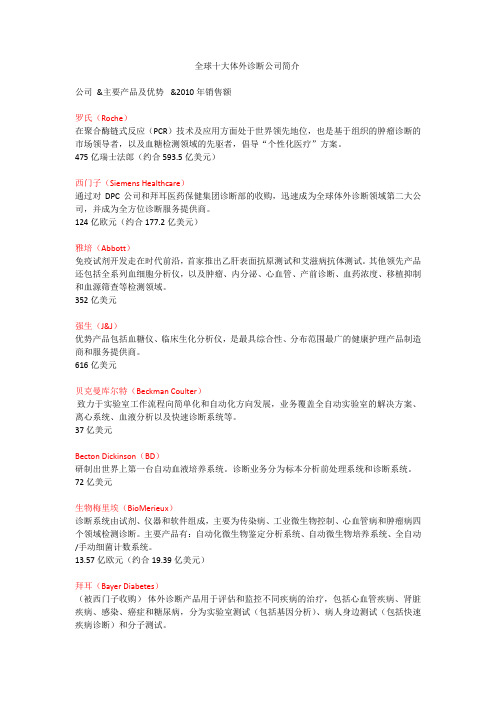 全球十大体外诊断公司简介