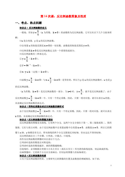 初三数学反比例函数图象及性质