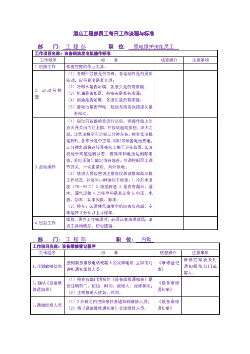 酒店工程部员工每日工作流程与标准