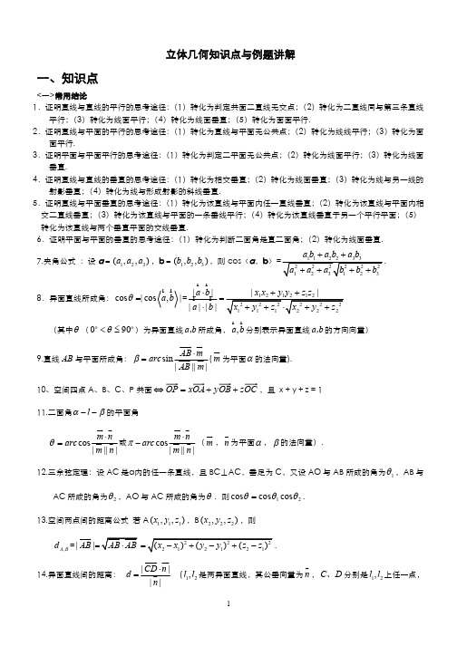 高考数学 立体几何知识点与例题讲解 题型、方法技巧