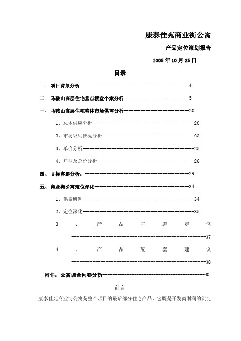 马鞍山地区康泰佳苑商业街公寓产品定位策划报告