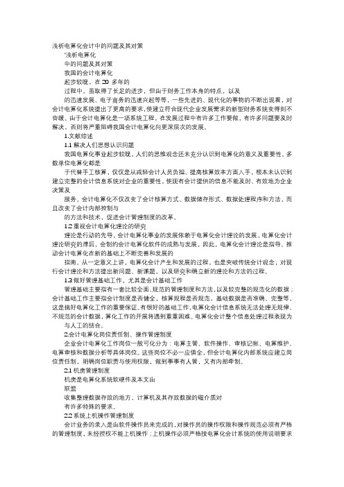 应用文-浅析电算化会计中的问题及其对策