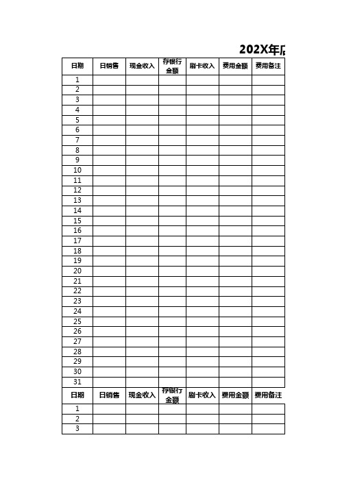 店铺全年收支流水账模板