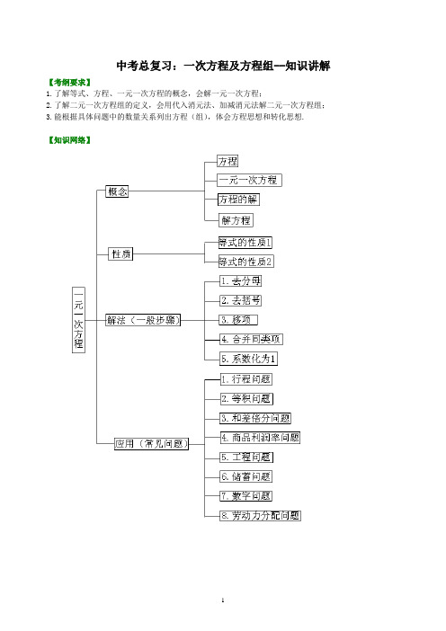 中考总复习：09一次方程及方程组--知识讲解