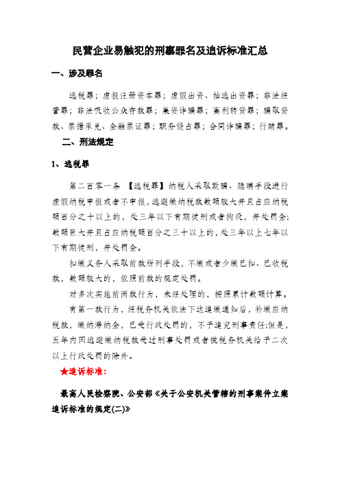 民营企业易触犯的刑事罪名及追诉标准汇总