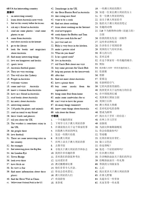 2015年苏教版牛津英语6B Unit6 An interesting country词组语法
