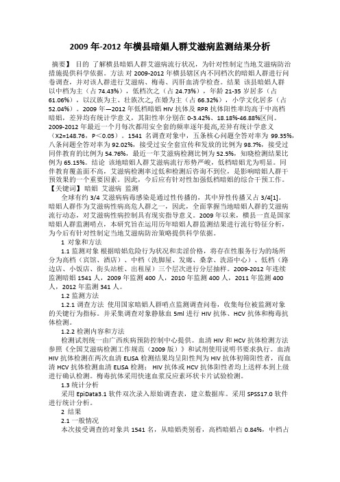 2009年-2012年横县暗娼人群艾滋病监测结果分析