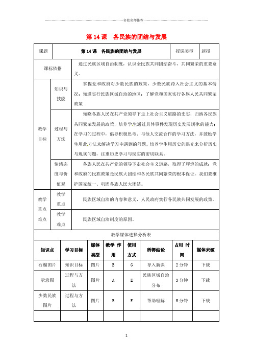 陕西省安康市石泉县池河镇初中八年级历史下册第三单元建设中国特色社会主义第14课各民族的团结与发展名师教