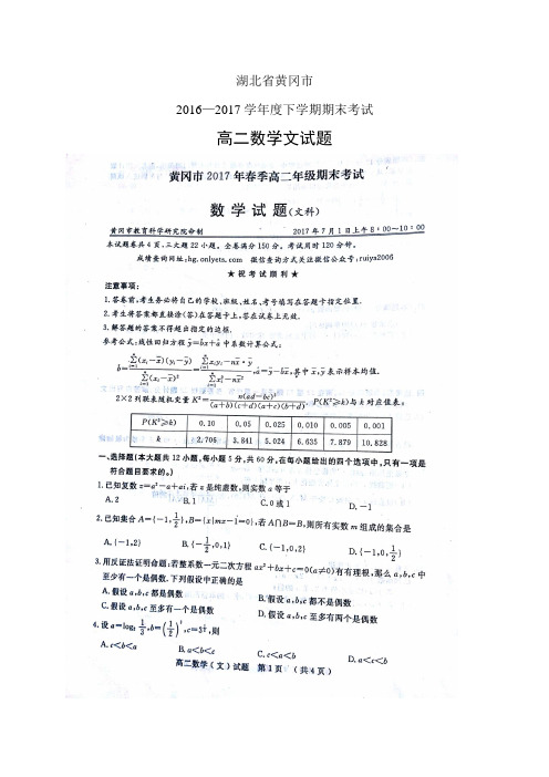 湖北省黄冈市16-17学年度高二下学期期末考试(图片)—