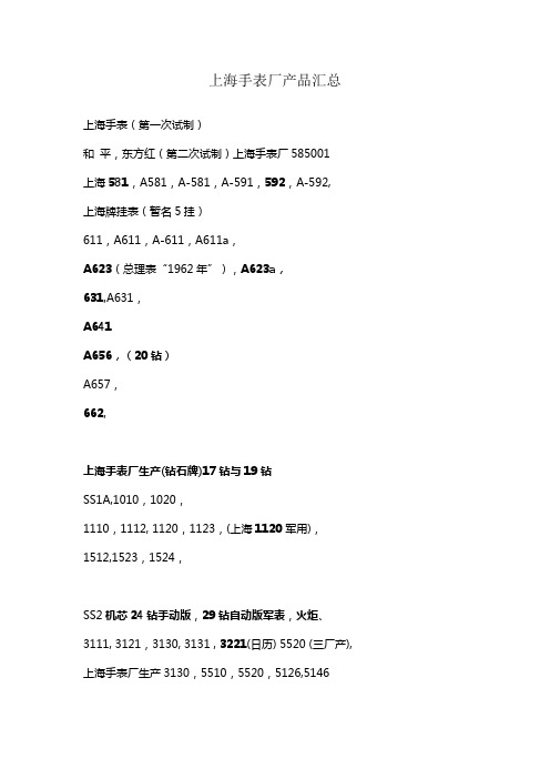 上海手表厂产品汇总