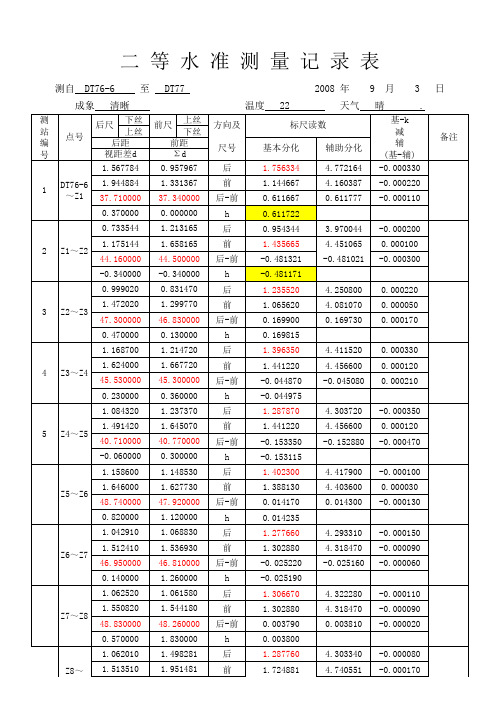 2等水准测量原始记录表