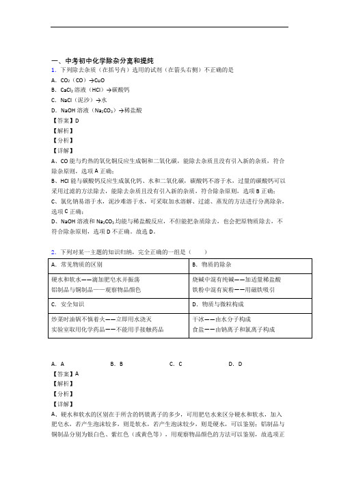 备战中考化学(除杂分离和提纯提高练习题)压轴题训练含答案解析(1)