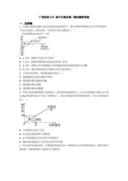 广西桂林八中 高中生物必修一测试题附答案