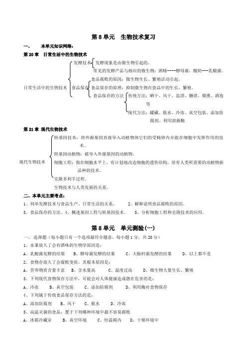八年级生物下册全册单元复习苏教版
