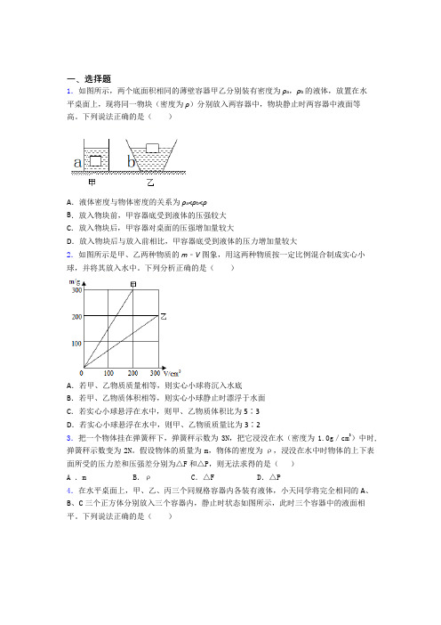 人教版第十章浮力单元 期末复习专项训练学能测试试题