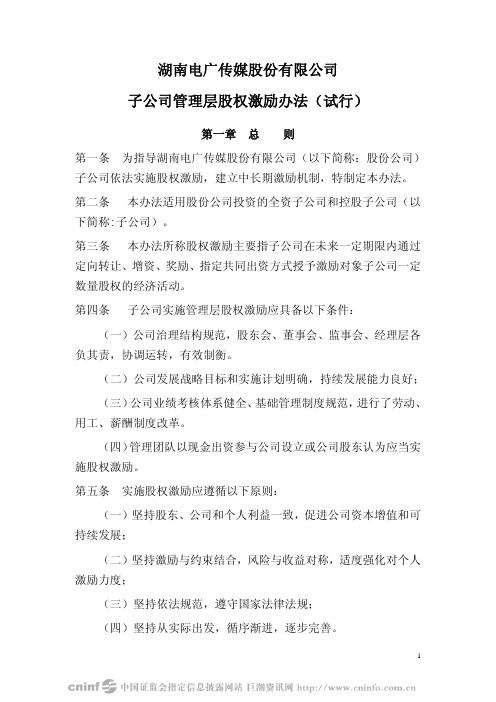 电广传媒股权激励