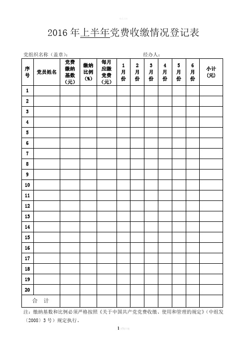 党费收缴情况登记表