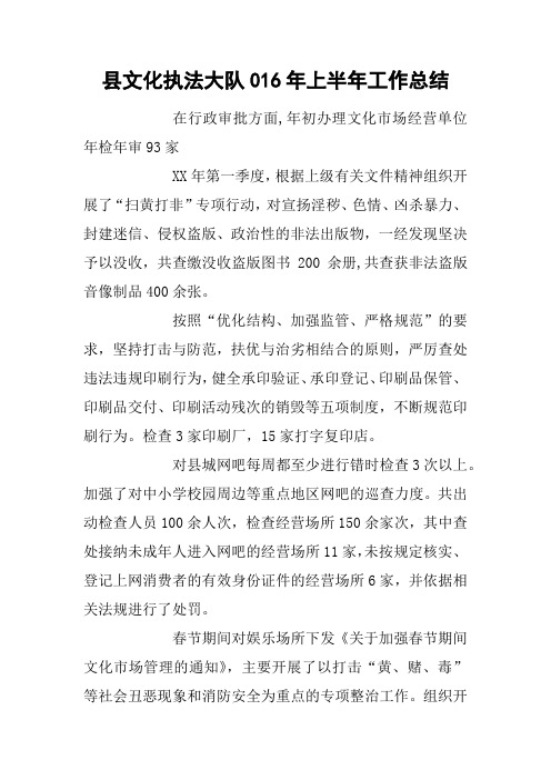 县文化执法大队016年上半年工作总结