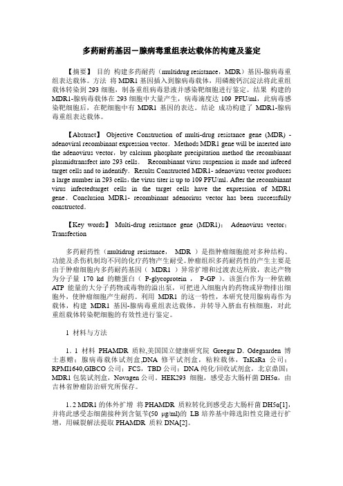 多药耐药基因-腺病毒重组表达载体的构建及鉴定