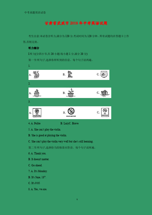 2018年甘肃省武威市中考英语试题