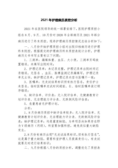 2021年护理病历质控分析