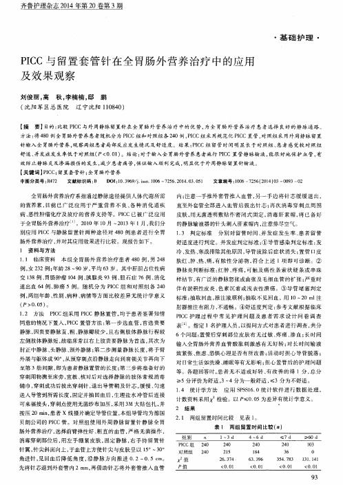 PICC 与留置套管针在全胃肠外营养治疗中的应用及效果观察