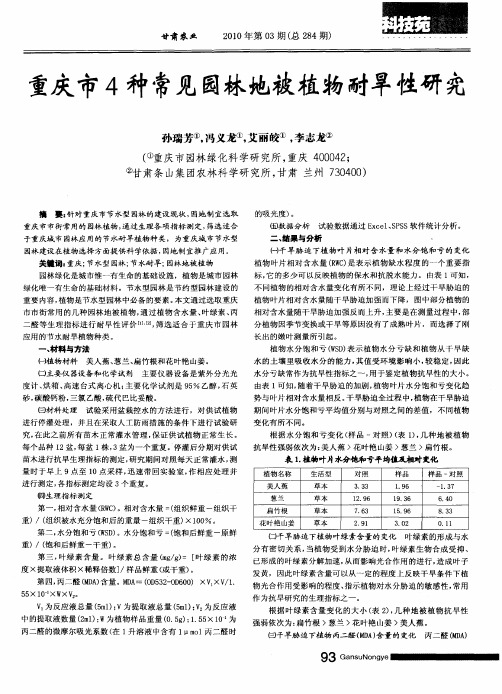 重庆市4种常见园林地被植物耐旱性研究