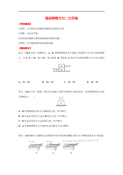 中考物理高频考点训练(原卷版)：滑动摩擦力与二力平衡