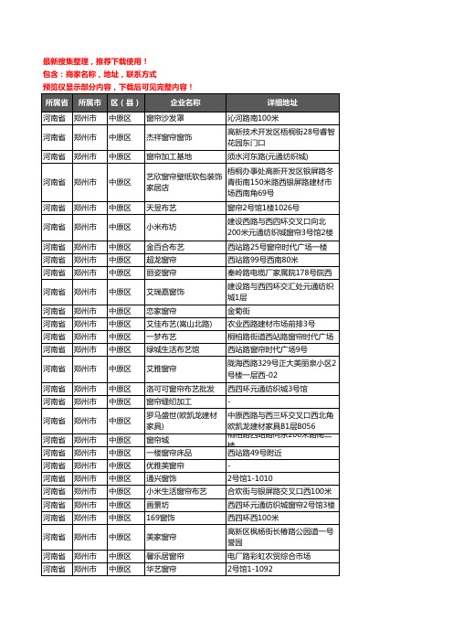 新版河南省郑州市中原区窗帘企业公司商家户名录单联系方式地址大全77家