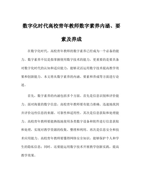 数字化时代高校青年教师数字素养内涵、要素及养成