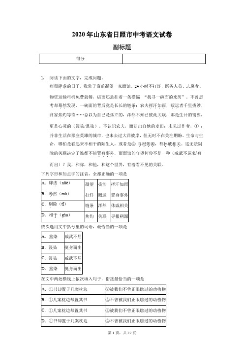2020年山东省日照市中考语文试卷(含答案解析)