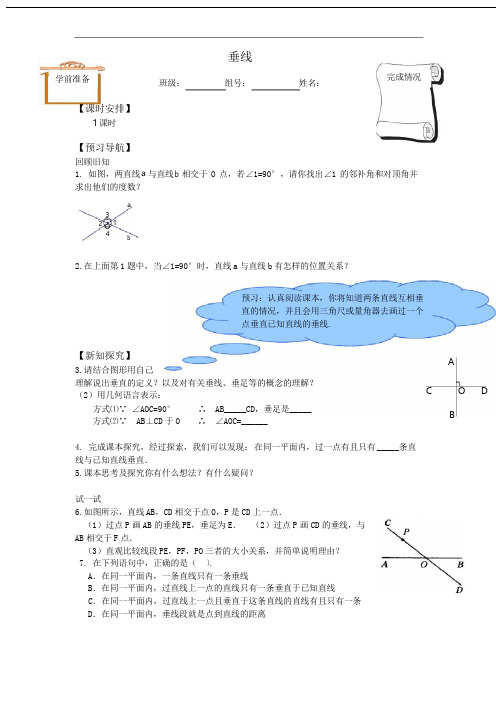 人教版数学七年级下册：5.1.2 垂线  学案(无答案)1