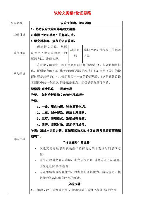 八年级语文下册 写作 议论文阅读之论证思路教案 新人教版(2021年整理)