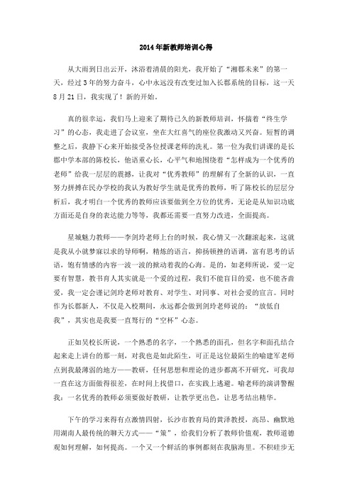 2014年新教师培训心得