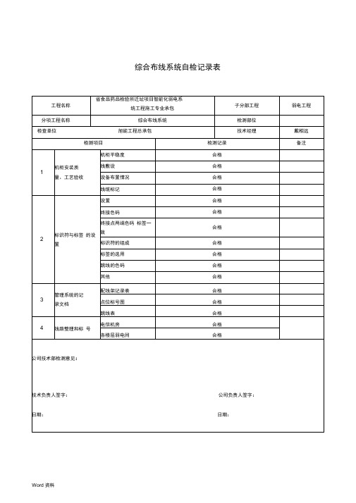 弱电系统自检记录检查表