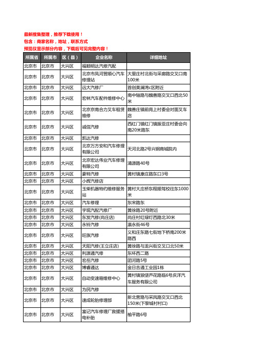 新版北京市北京市大兴区汽车维修企业公司商家户名录单联系方式地址大全385家