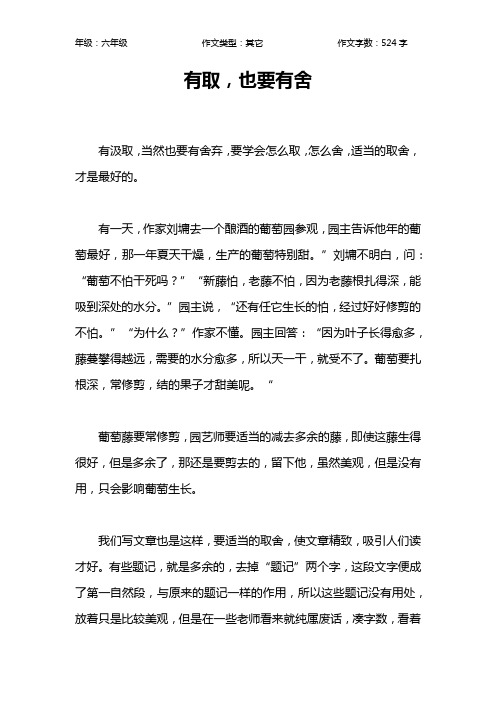有取,也要有舍作文【小学六年级500字】