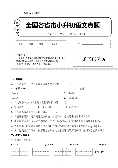 【小升初】2020年云南省玉溪市小升初语文毕业会考试题含答案(全网唯一)