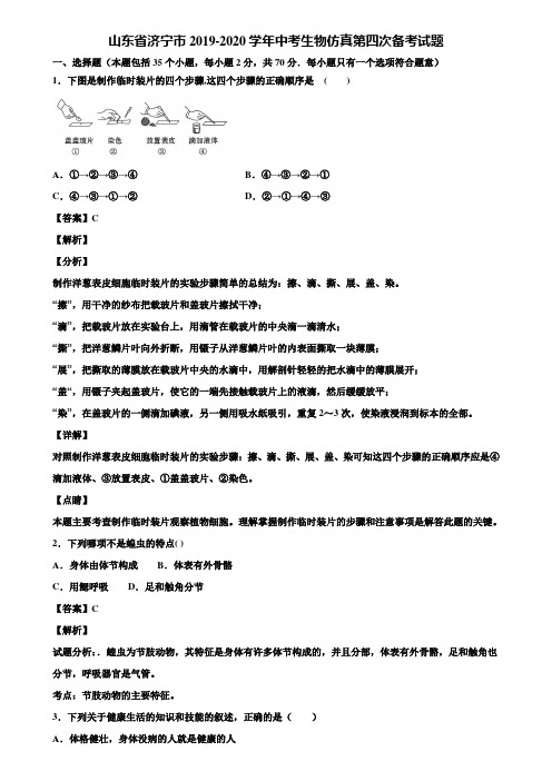 山东省济宁市2019-2020学年中考生物仿真第四次备考试题含解析