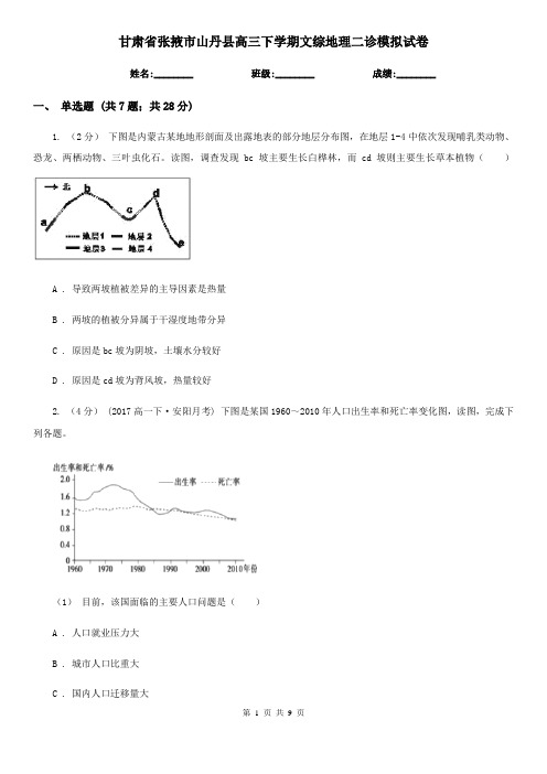 甘肃省张掖市山丹县高三下学期文综地理二诊模拟试卷