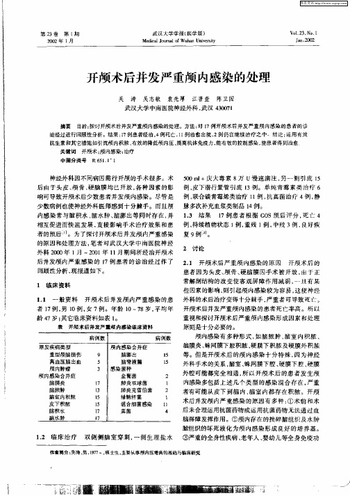 开颅术后并发严重颅内感染的处理