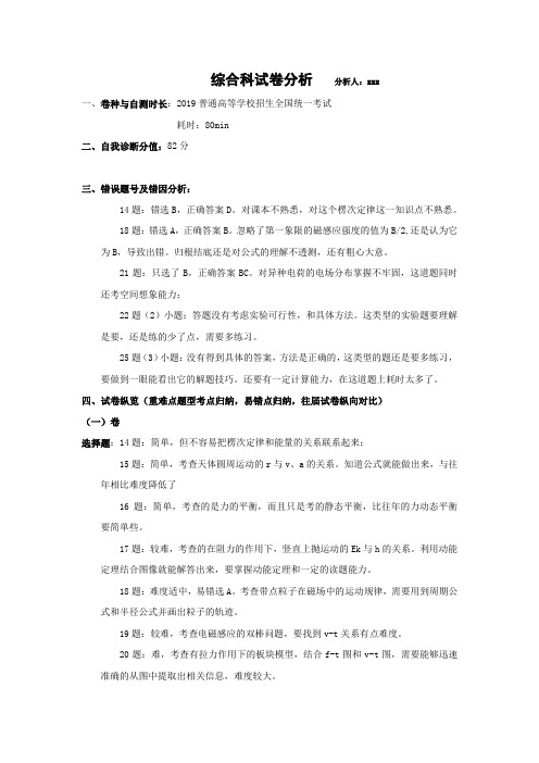 物理试卷分析模板
