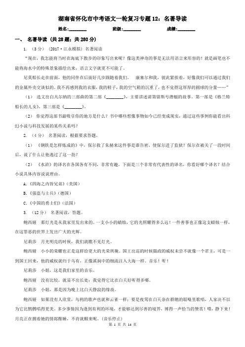 湖南省怀化市中考语文一轮复习专题12：名著导读