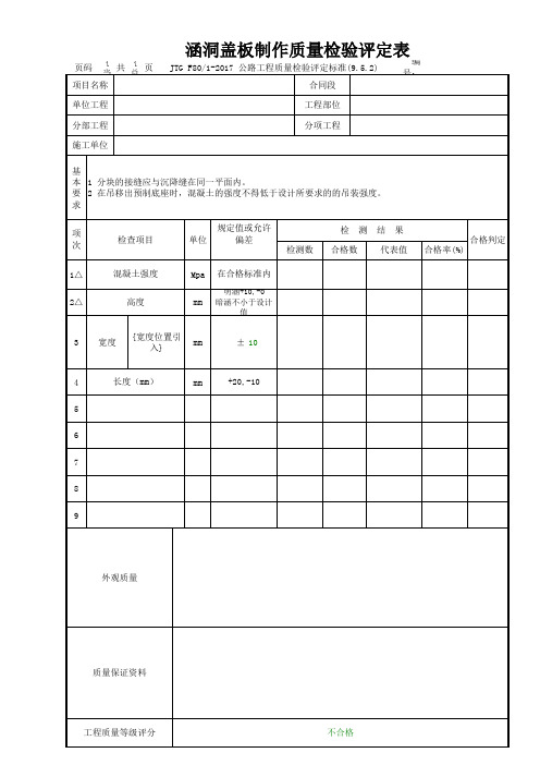 涵洞盖板制作质量检验评定表